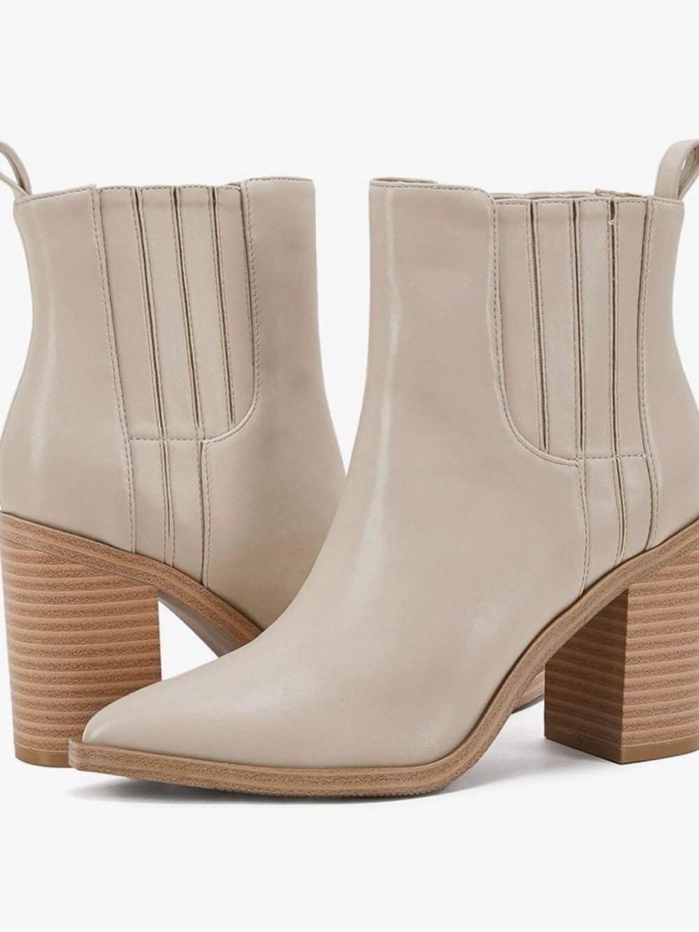 Women's Cream Stacked Heel Ankle Boots